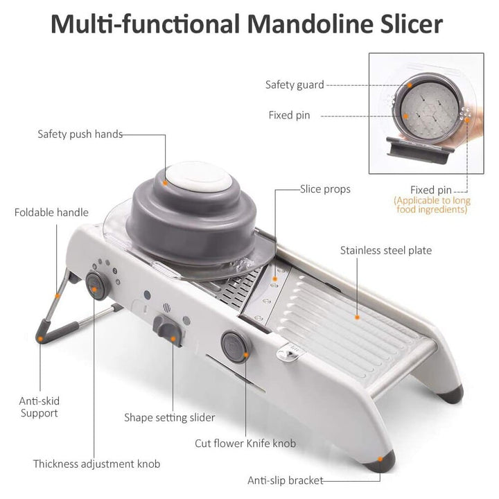 Veelzijdige roestvrijstalen groenteschaaf met scherp mes en ergonomische grip, perfect voor nauwkeurige keukensneden.