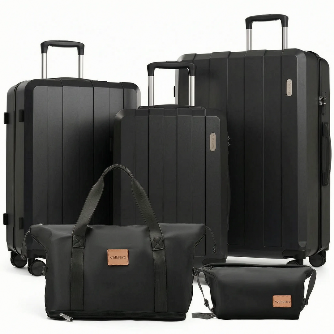 Een complete 5-delige reiskoffer set; bagage voor elke reis, van weekendje weg tot wereldreis, compact op te bergen.