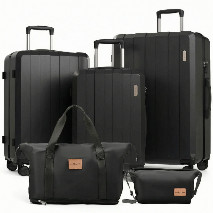 Een complete 5-delige reiskoffer set; bagage voor elke reis, van weekendje weg tot wereldreis, compact op te bergen.