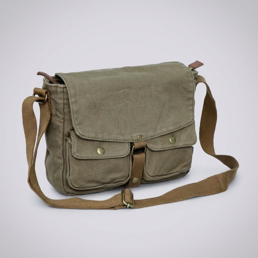 Stijlvolle unisex vintage canvas schoudertas van Carryforge, perfect als messenger of dagelijkse crossbody tas.