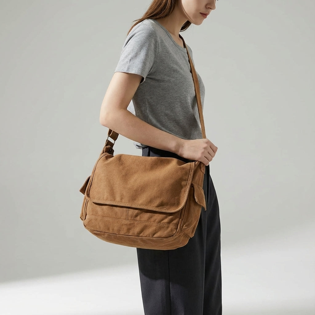 Unisex vintage canvas crossbody tas, UrbanSatchel, perfect voor stad en reizen. Robuust en praktisch design.