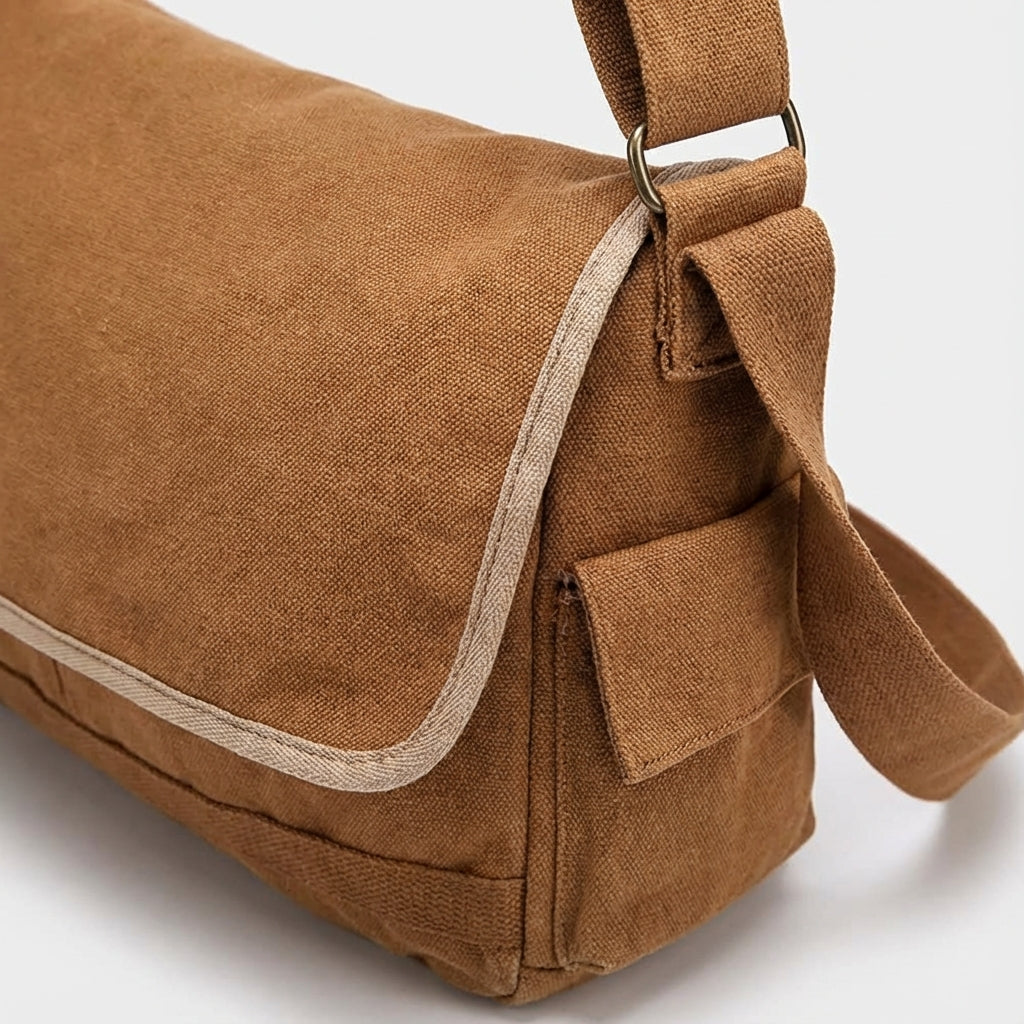 Duurzame vintage canvas schoudertas UrbanSatchel, met ruime opbergruimte. Ideaal als werktas of reistas.