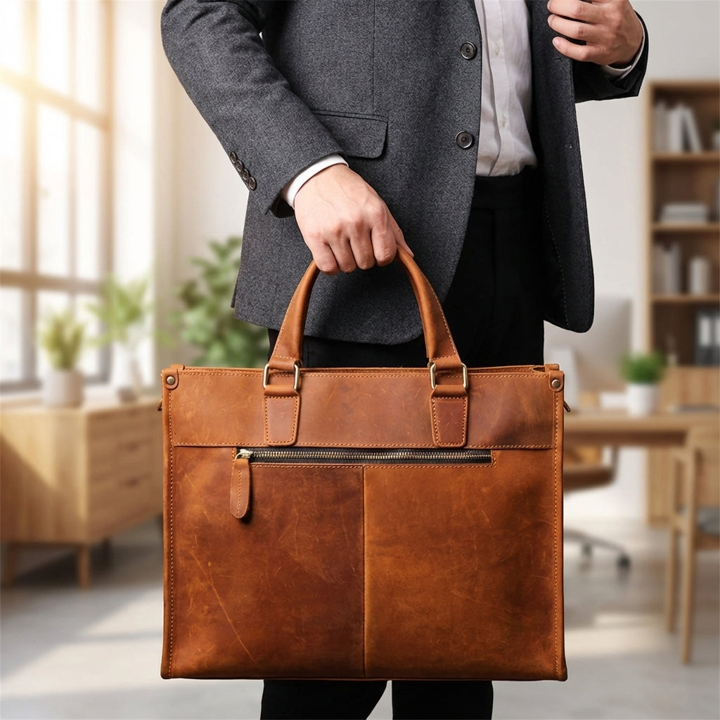 Vintage leren laptoptas (unisex) voor 16-inch laptop. Stijlvolle schoudertas, perfect als zakelijke of werktas.