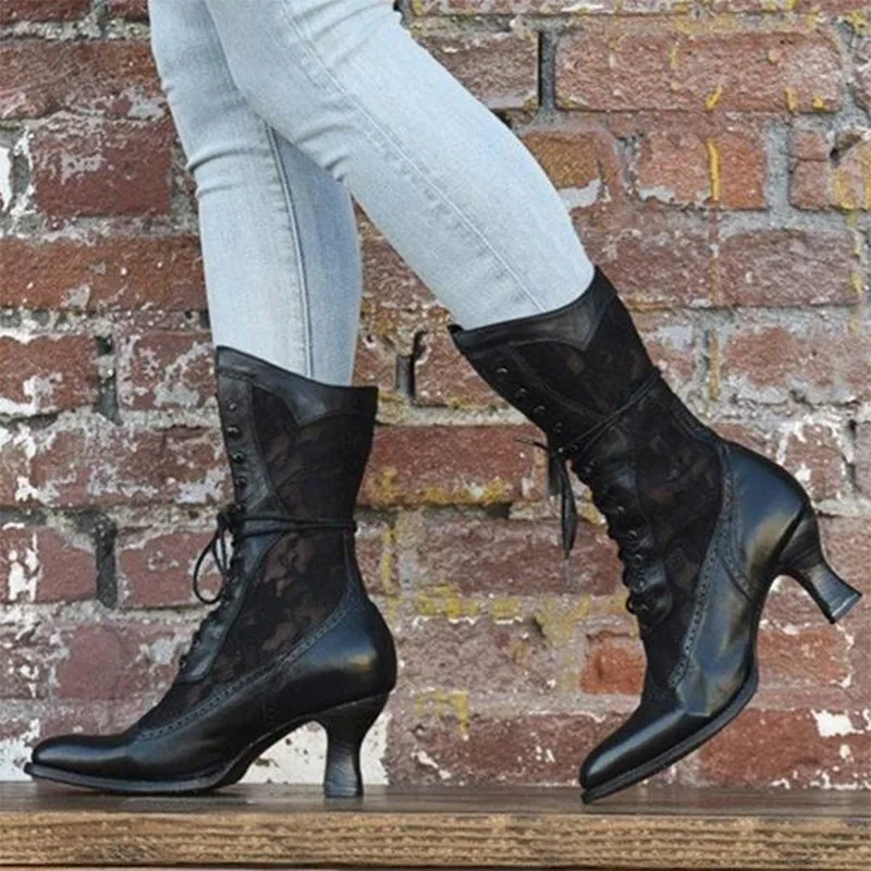 Zwarte vintage leren dames enkellaarzen Nora met comfortabele hak. Stijlvolle en warme herfst/winter laarzen.