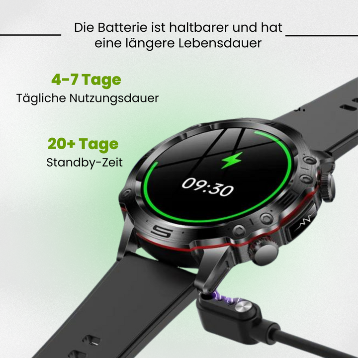 VitalCare 360 Smartwatch met SOS-functie, naaldvrije bloedglucosemeting, zwarte behuizing en modern, slank ontwerp