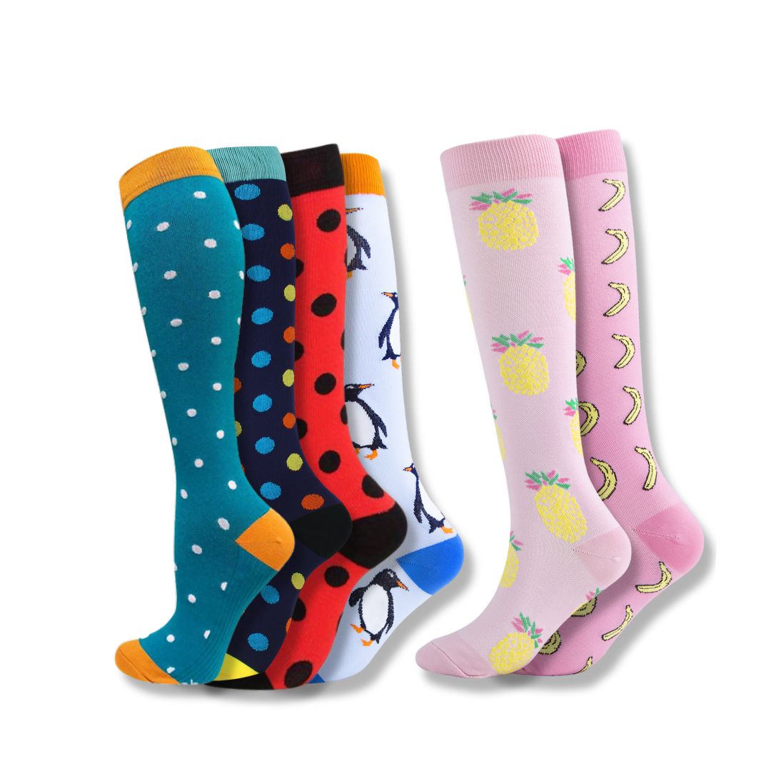 Close-up van VitalEase dames compressiesokken, ademend materiaal voor optimaal comfort en ondersteuning.