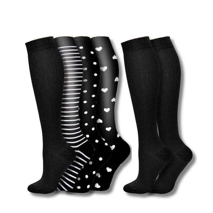 Paar VitalEase dames orthopedische compressiesokken, zwart, voor dagelijks comfort en gezonde benen.