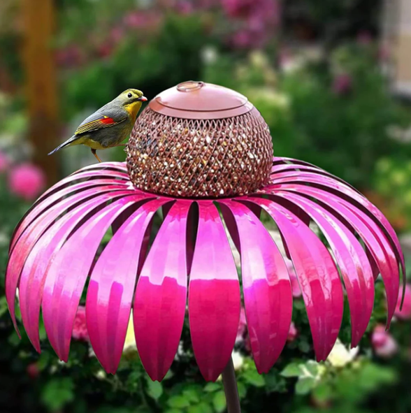 Decoratief vogelhuisje met bloemenpatroon, weerbestendig en biedt vogels bescherming in de tuin.