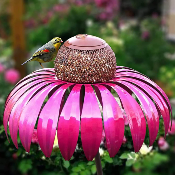 Decoratief vogelhuisje met bloemenpatroon, weerbestendig en biedt vogels bescherming in de tuin.