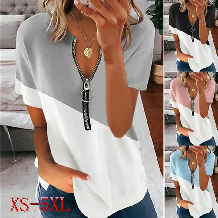 Casual zomer shirt voor dames met V-hals, een comfortabele top perfect voor een relaxte zomerse outfit.
