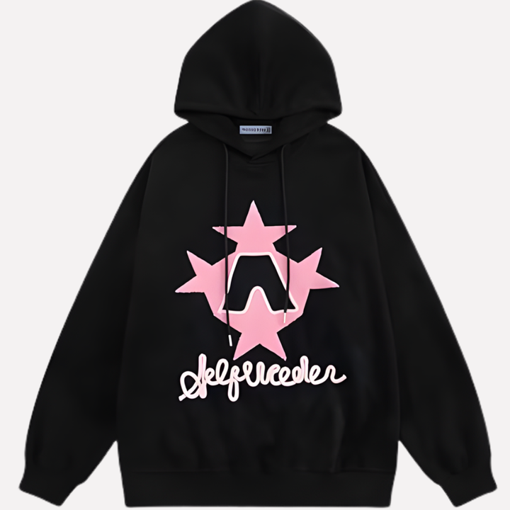 Comfortabele oversized hoodie voor vrouwen met zachte stof en unieke sterprint, ideaal voor vrije tijd.