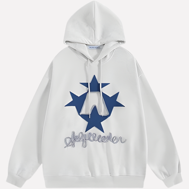Casual dames trui: oversized hoodie met moderne sterprint, perfect voor ontspannen momenten thuis of buiten.
