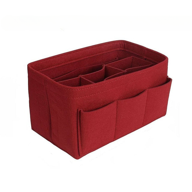 Handige vilt tas inzet met diverse vakken; ideaal als make-up organiser voor elke handtas.