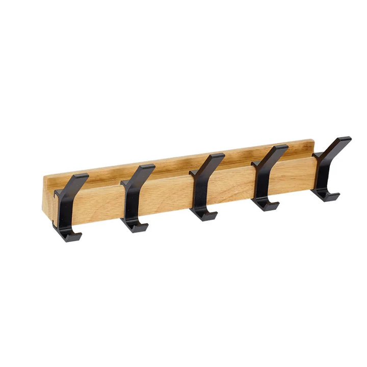 Wandkapstok met beweegbare haken van hout en metaal in scandinavisch design, geschikt voor hal of slaapkamer.
