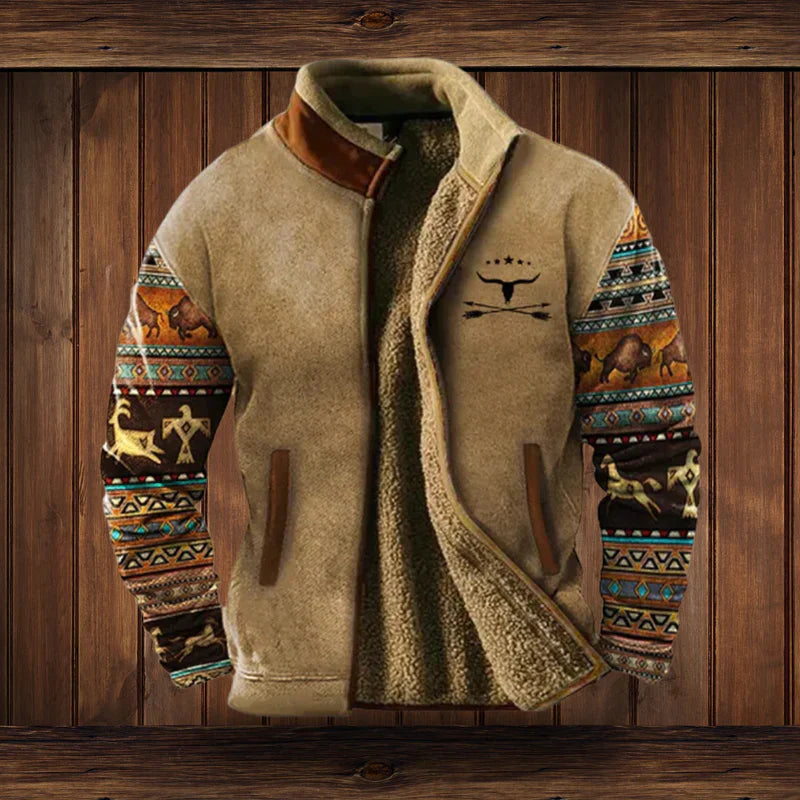 Warm herenvest met ritssluiting in vintage stijl, ideaal voor comfortabele herfst- en winterdagen.