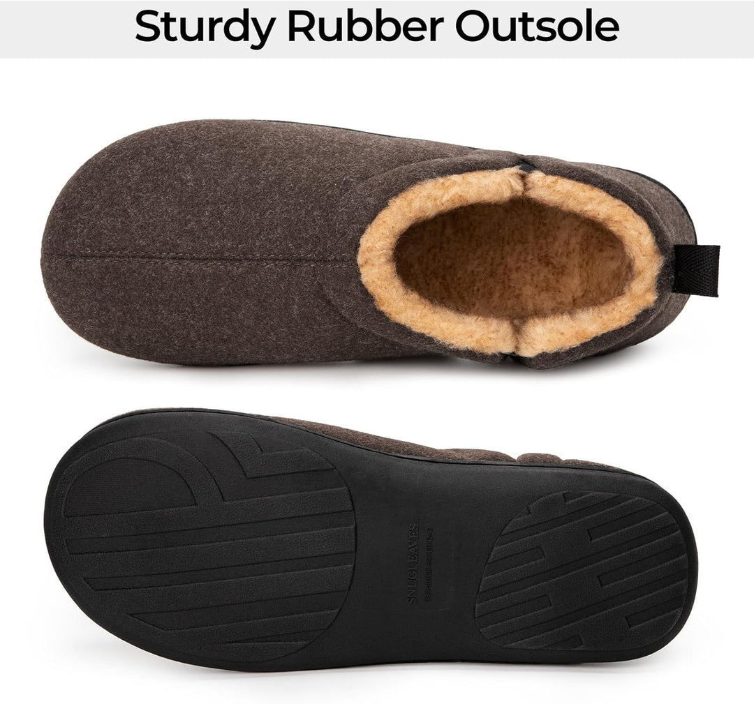 Paar warme bruine heren pantoffels Noah; perfect voor gezellige winteravonden.