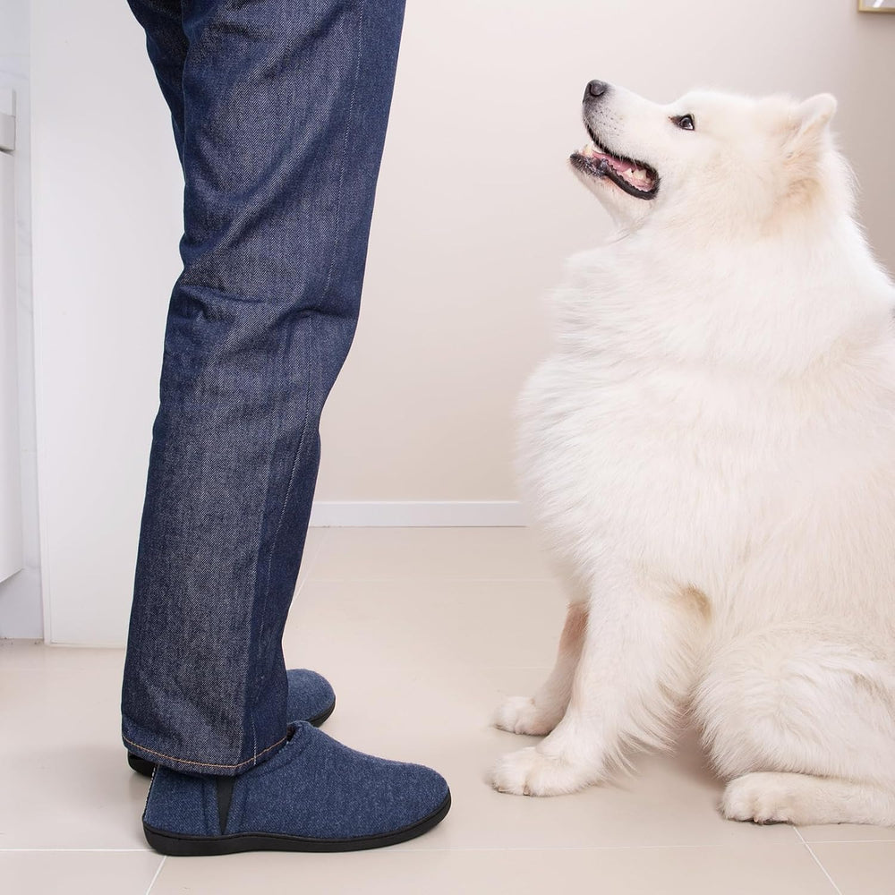 Donkergrijze heren pantoffels Noah, ideaal voor winters voetcomfort, antislip zool.