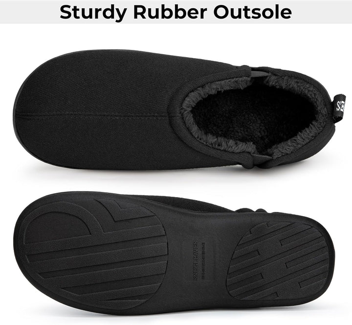 Donkergrijze heren pantoffels Noah, met de nadruk op de robuuste, antislip buitenzool.