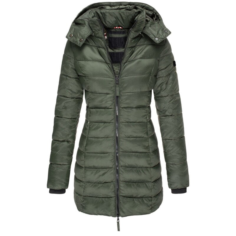 Stijlvol Olivia donsjack voor dames. Een comfortabele warme winterjas met praktische capuchon.