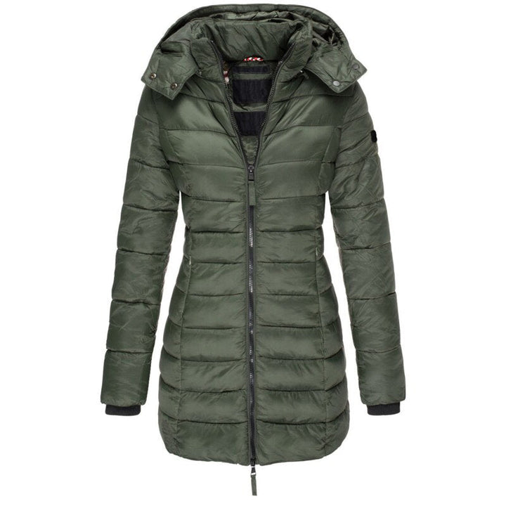 Stijlvol Olivia donsjack voor dames. Een comfortabele warme winterjas met praktische capuchon.