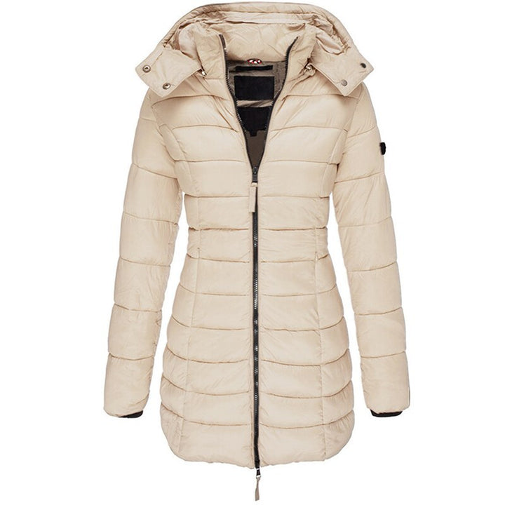 Dames donsjack met capuchon, perfect als warme outdoor winterjas. Ideaal voor herfst en winter.