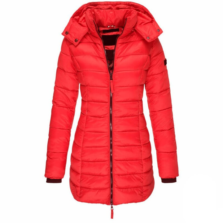 Comfortabele dames donsjas Olivia met capuchon. Trendy wintermode bovenkleding, heerlijk warm.