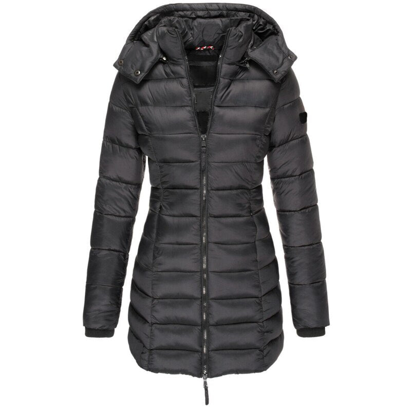 Hoogwaardig donsjack Olivia voor dames, met capuchon. Een stijlvolle en warme winterjas voor vrouwen.