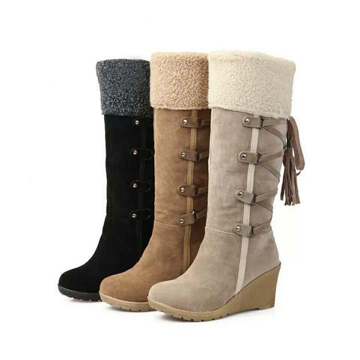 Stijlvolle dames winterlaarzen met sleehak, een chique keuze voor de koude winterdagen.