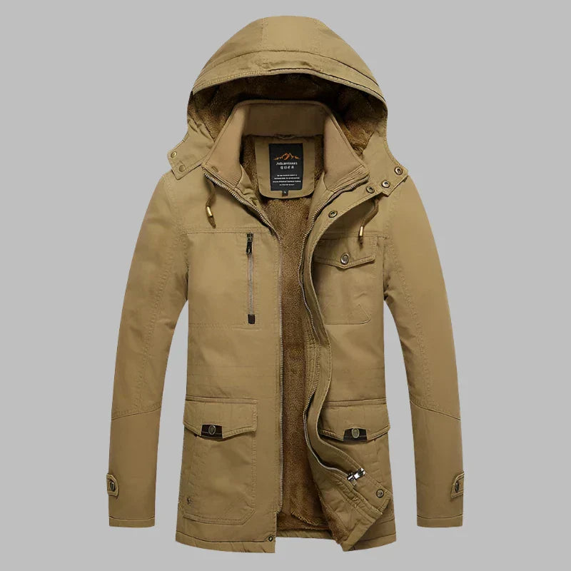 Warme, waterdichte ArcticShield heren winterjas met bontkraag en fleecevoering voor comfort buitenshuis.