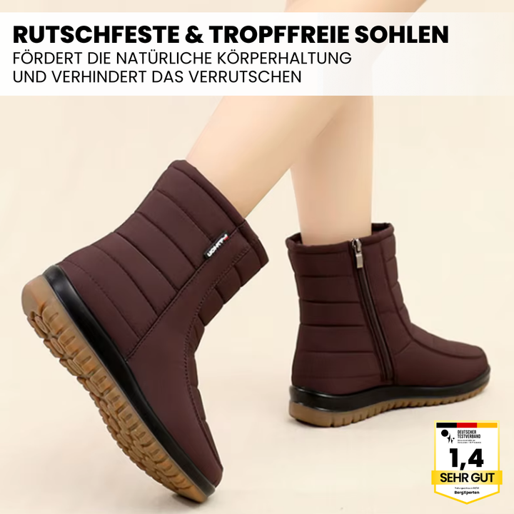Waterdichte bruine dameslaarzen met antislipzool voor herfst en winter, geïsoleerd tegen kou.