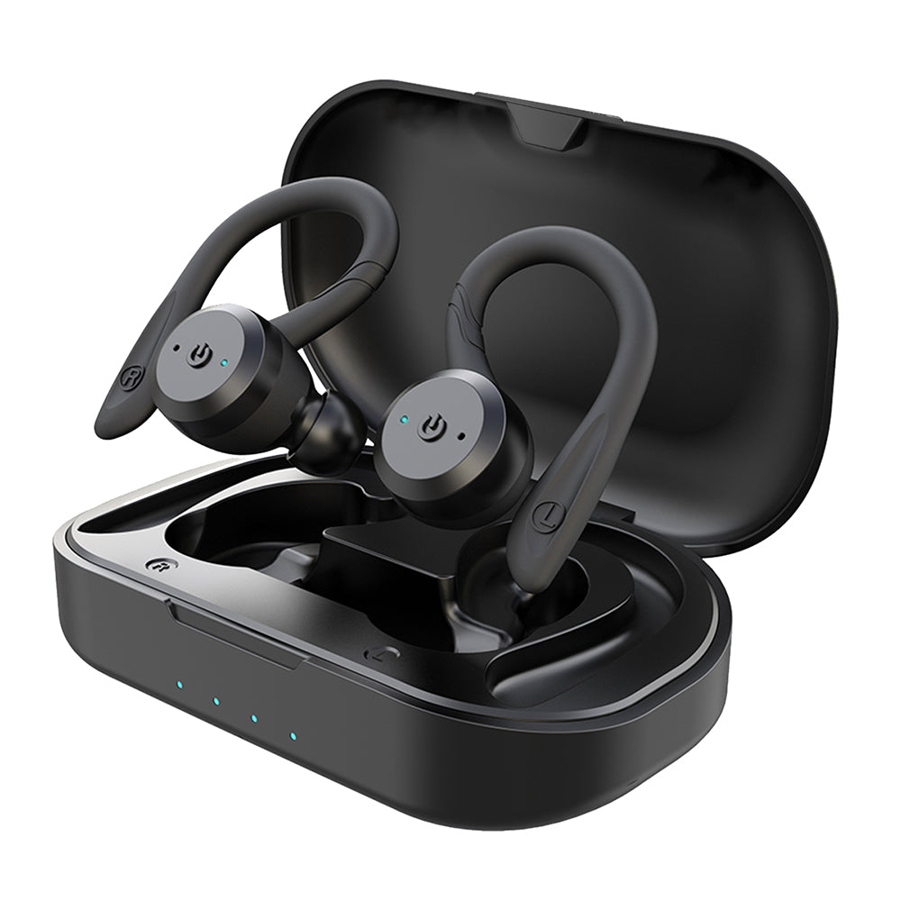 Waterdichte sportoordopjes met Bluetooth, IPX7, 20 uur speeltijd, ergonomisch ontwerp, ideaal voor sport en zwemmen.