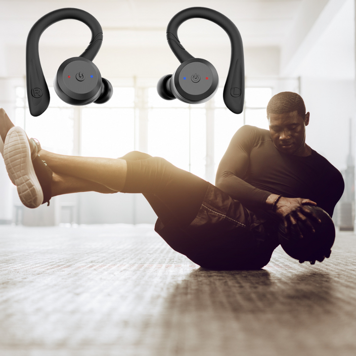 Waterdichte sportoordopjes met Bluetooth, IPX7, 20 uur speeltijd, ergonomisch ontwerp, ideaal voor sport en zwemmen.