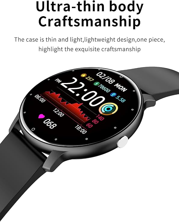 Waterdichte unisex smartwatch met activiteiten tracker en hartslagmeter, slank, modern design voor actieve levensstijlen