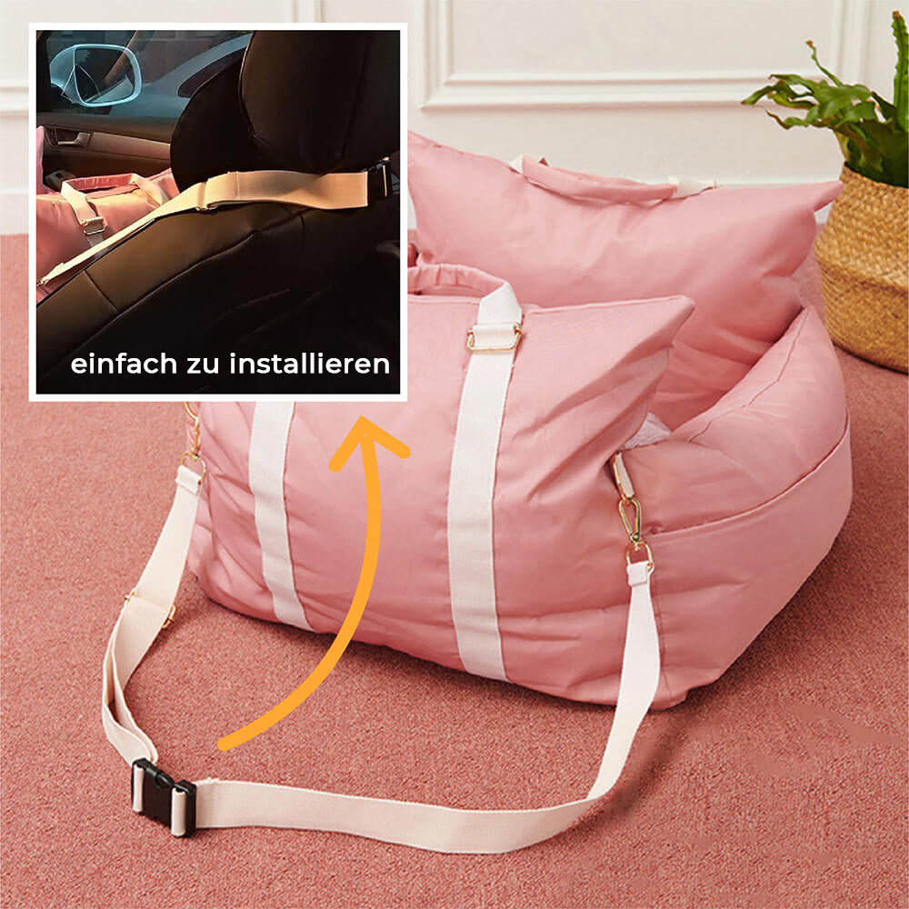 Waterdicht honden autostoelbed van Oxford-stof met zachte vulling, veiligheidskussens en antislip onderkant.