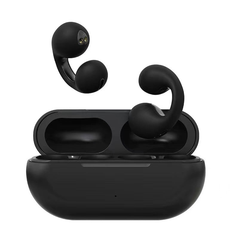 Waterdichte, draadloze sport headset in zwart en wit, ergonomisch ontwerp, Bluetooth-verbinding, ideaal voor sport.