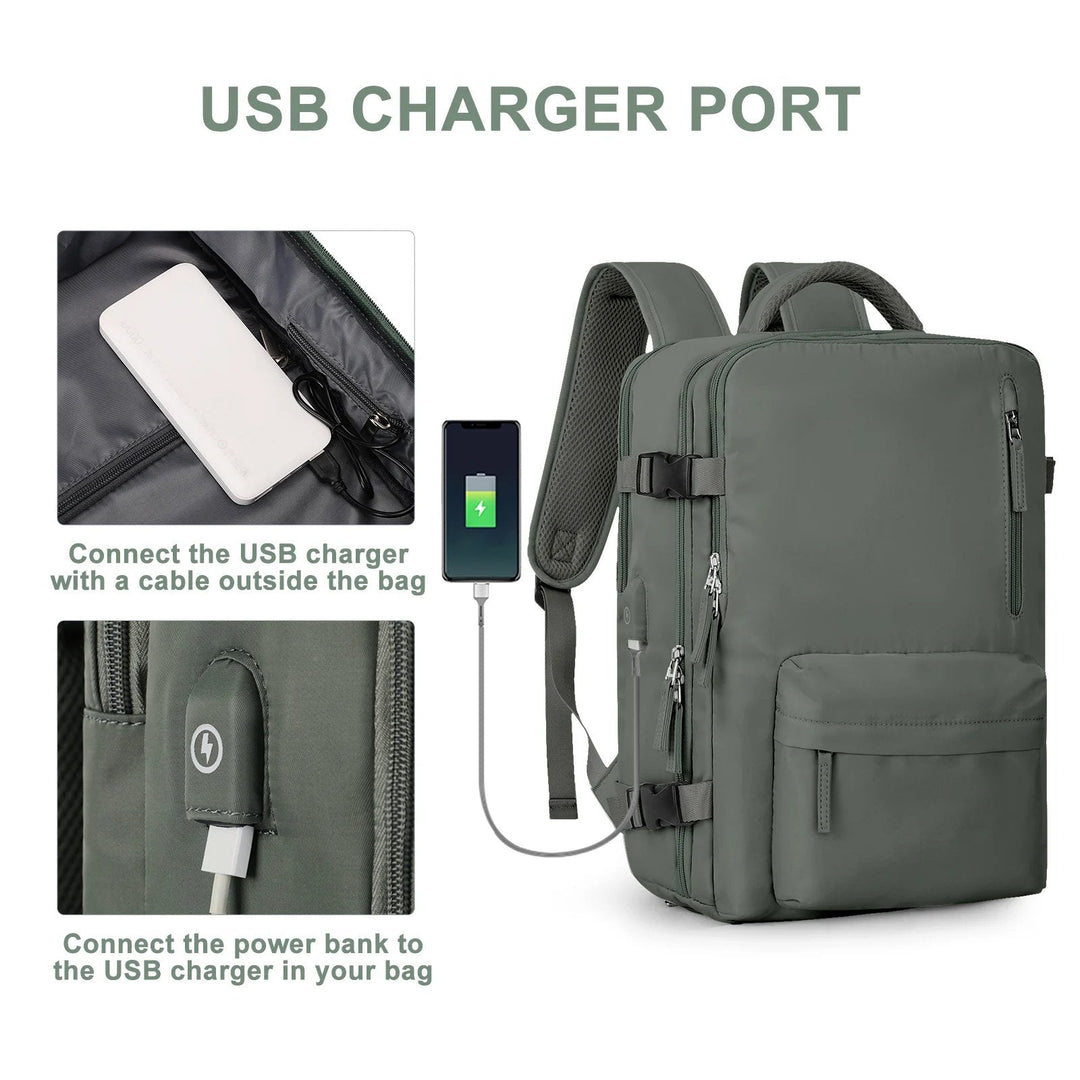 Dames Waterdichte Reisrugzak, ruim en veelzijdig, met USB-oplaadfunctie in Beige
