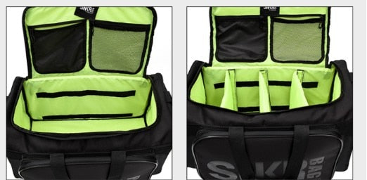 Beschermende waterbestendige reistas met veilige vakken voor sneakers, kleding en waardevolle spullen.
