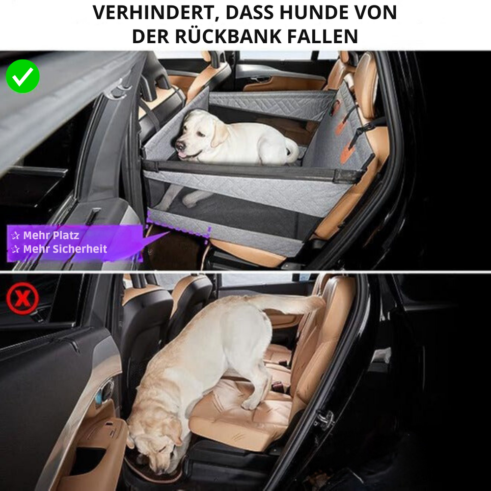 Robuuste zwarte/grijze autostoelhoes voor honden, waterdicht en scheurvast. Optimale bescherming van je auto interieur.