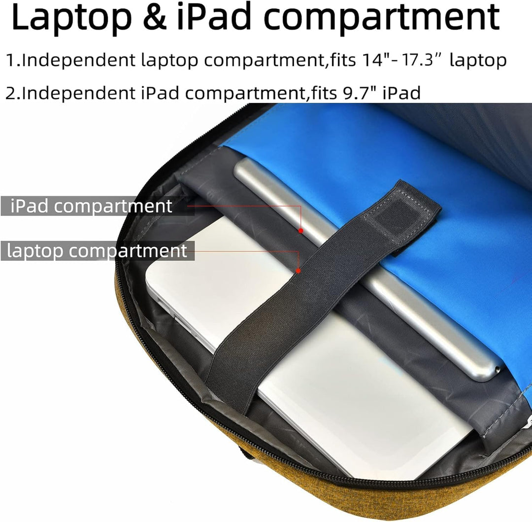 Functionele laptop rugzak met veel organisatievakken en USB-oplaadpoort, perfect voor school en werk.