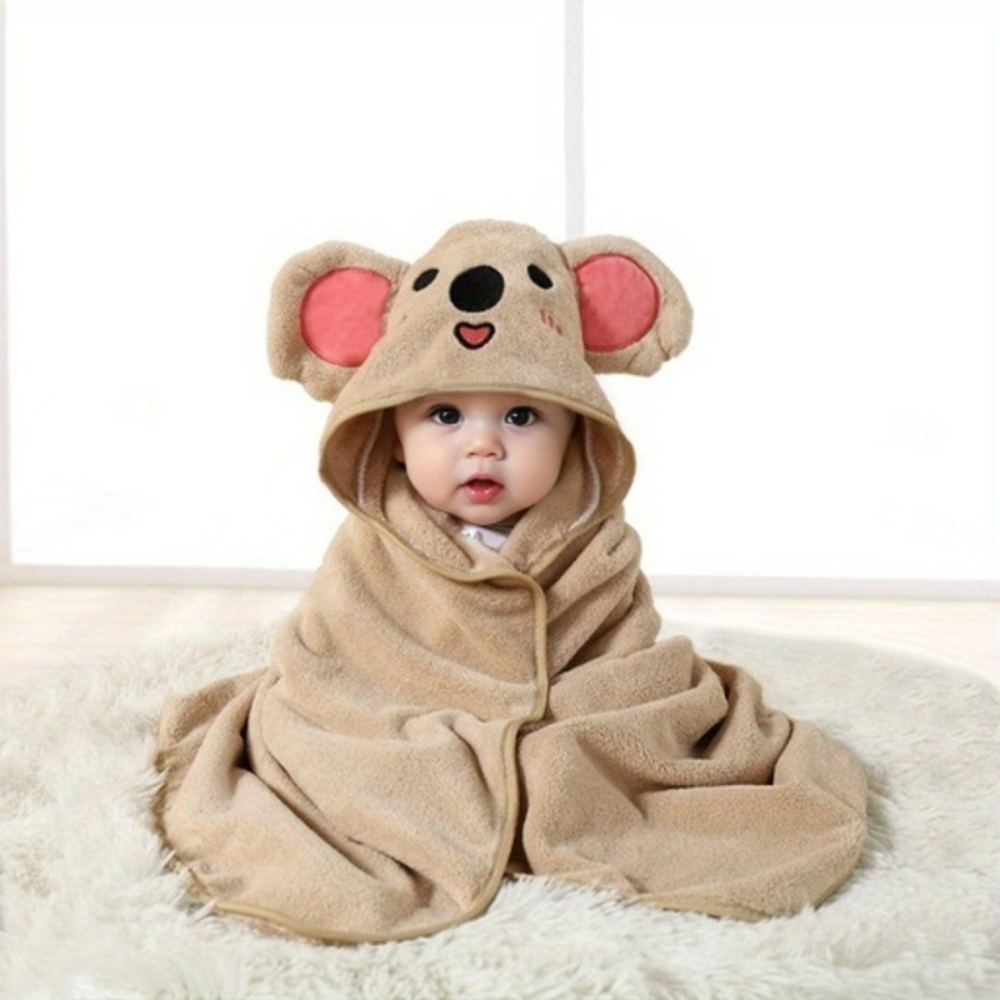 Zachte babybadcape met capuchon van badstof, optimaal 80x80 cm, in dierenontwerpen, absorberend en warm voor badmomenten.