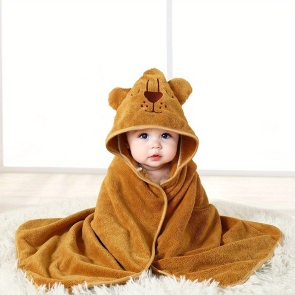 Zachte babybadcape met capuchon van badstof, optimaal 80x80 cm, in dierenontwerpen, absorberend en warm voor badmomenten.