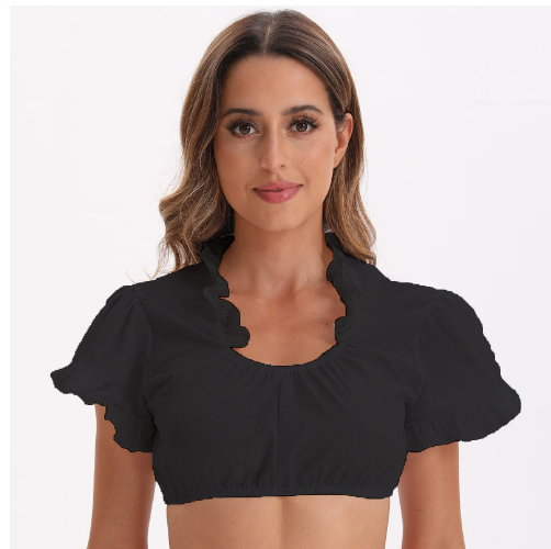 Witte, elegante dirndlblouse voor dames, ideaal voor het Oktoberfest; traditioneel design met korte mouwen en eenvoudige snit