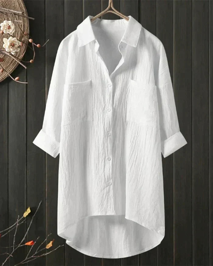 Witte linnen blouse voor dames, ademend, elegante zomerstijl, ideaal voor warme dagen, veelzijdig en comfortabel.