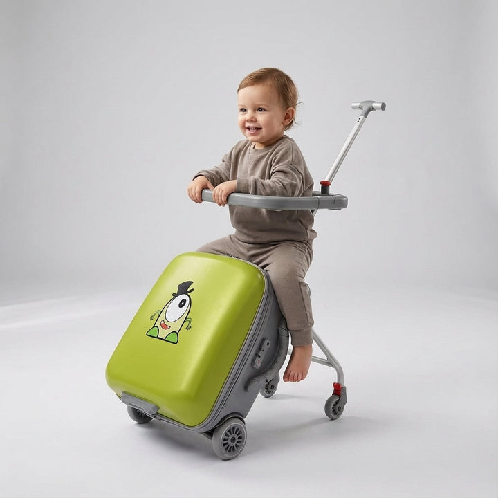 WheeleyKid gezinsreizen koffer met zitje, de slimme keuze voor zorgeloos vliegen met kleine kinderen.