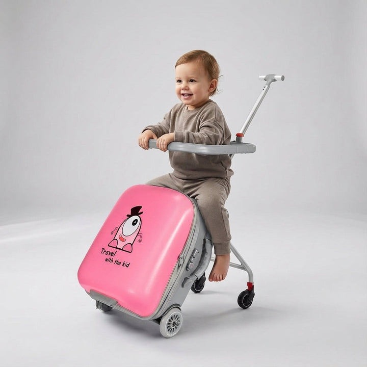 Opvouwbare kinderhandbagage met zitje, ideaal als compacte reistas en extra zitplaats voor je kind.