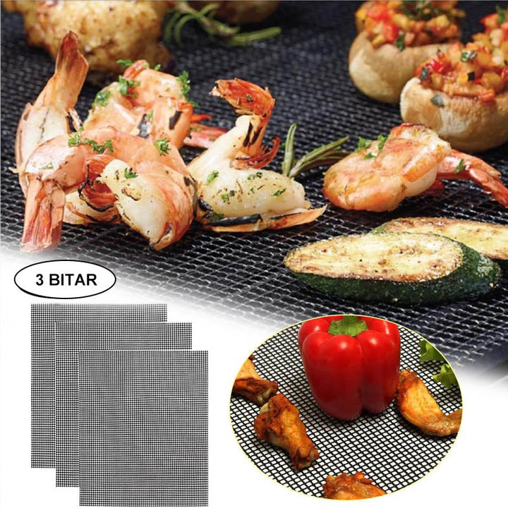 Herbruikbare grillmat van hittebestendig net voor schoon en gemakkelijk grillen, beschermend en flexibel.