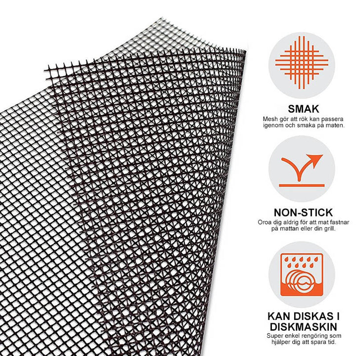 Herbruikbare grillmat van hittebestendig net voor schoon en gemakkelijk grillen, beschermend en flexibel.