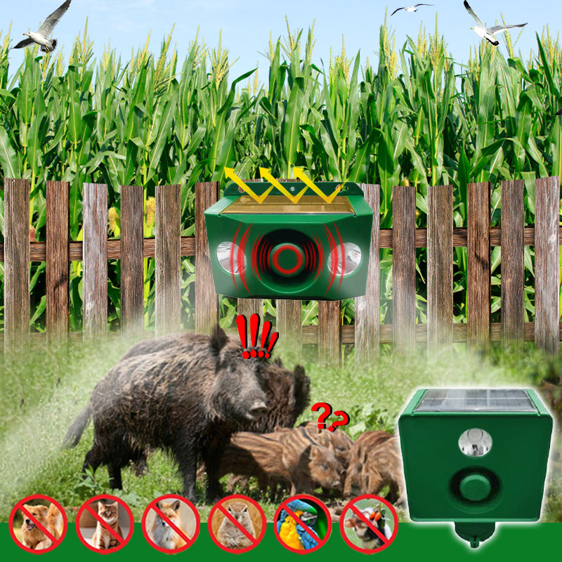 WildGuard dierenafschrikker op zonne-energie. Effectieve dierenafweer en ongediertebestrijding voor tuin en erf.