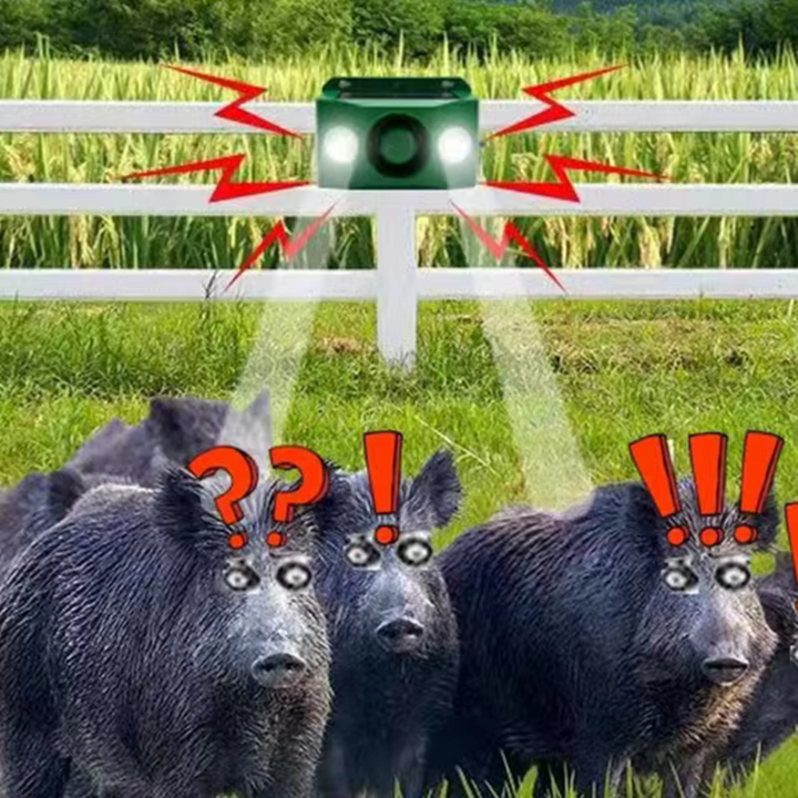 Dichtbij shot van WildGuard met zonne-energie paneel. Duurzame dierenafweer en ongediertebestrijding voor buiten.