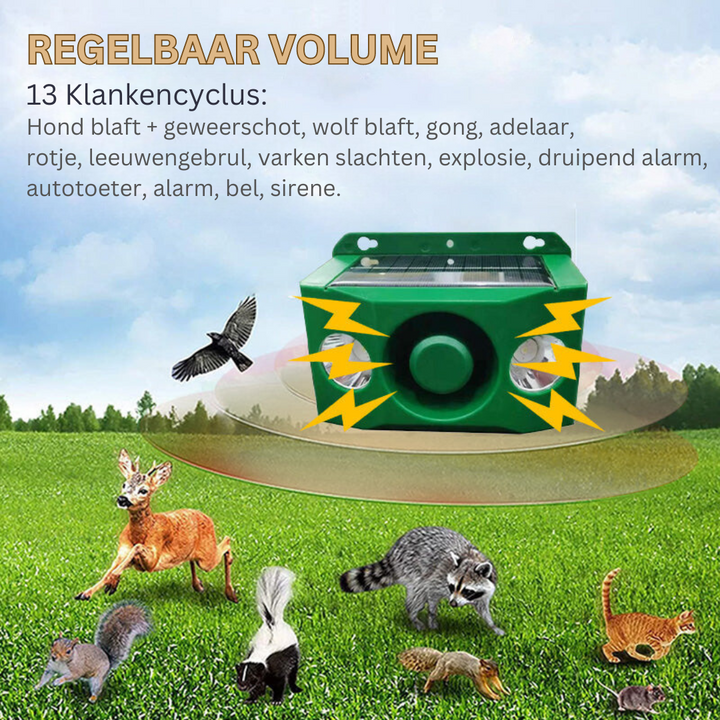 WildGuard dierenafschrikker bij regen. Weerbestendig apparaat voor betrouwbare bescherming van uw erf, het hele jaar.